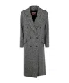 Twinset Grey Double-breasted Coat With With Fishbone Motif In Wool Blend Woman In Black