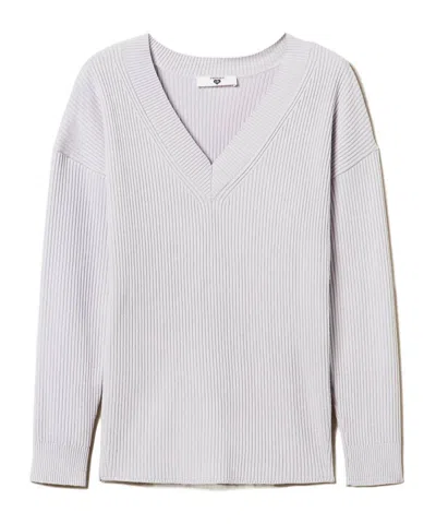 Twinset Long-sleeved Sweater In Silver