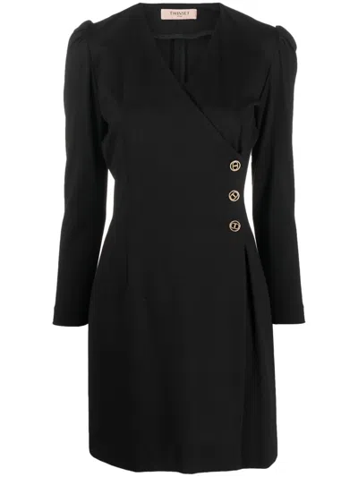 Twinset Long-sleeved Wrap Dress In Black