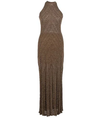 Twinset Long Sleeveless Knit Dress With High Neckline In Brown