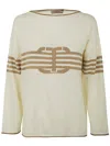 TWINSET LONG SLEEVES BOAT NECK STRIPED SWEATER WITH LOGO,241TP3191
