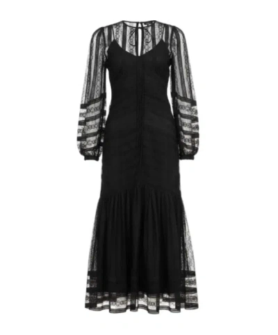 Twinset Long Striped Lace Dress In Black