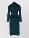 Twinset Long Textured Coat Belted Waist In Green