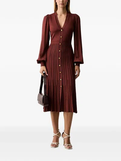 Twinset Long Trompe-l'œil Knit Dress In Burgundy