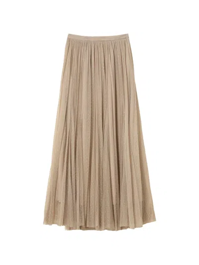 Twinset Long Tulle Skirt With Lurex In Gold