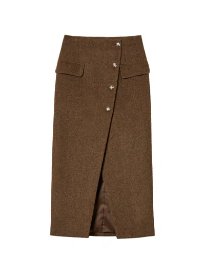 Twinset Long Velour Cloth Skirt In Brown