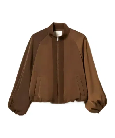 Twinset Long-sleeve Casual Zip-up Jacket In Brown