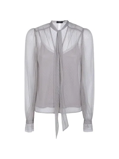 Twinset Long-sleeve Pussy-bow Blouse In Gray