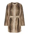 Twinset Long-sleeved Faux Fur Coat With A Tie-waist In Brown