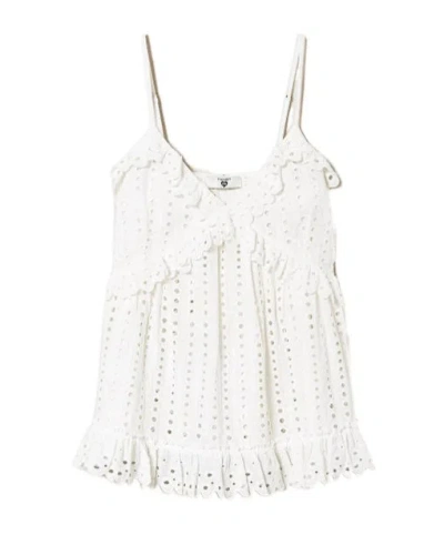Twinset Lotus Leaf Embroidered British Embroidered Blouse In White