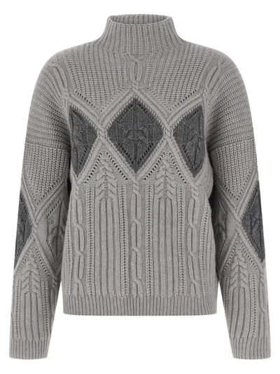 Twinset Lozenge Intarsia Sweater In Gray