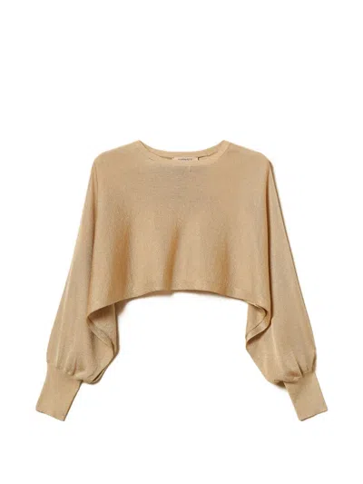 Twinset Lurex Cropped Top In Brown