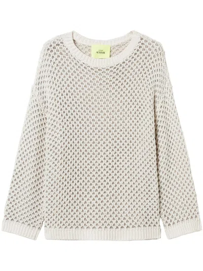 Twinset Lurex-detail Open-knit Sweater In White