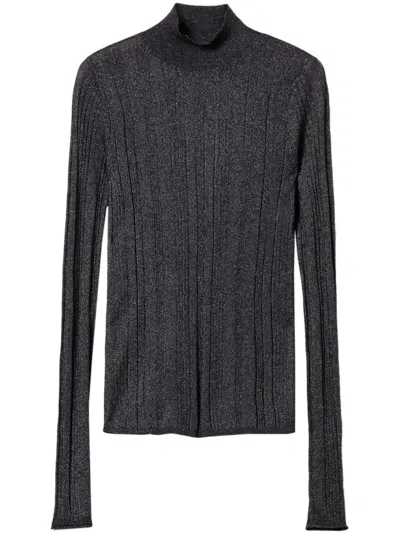 Twinset Lurex-detail Ribbed Jumper In Grey