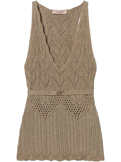 Twinset Lurex-detail Top In Golden Green