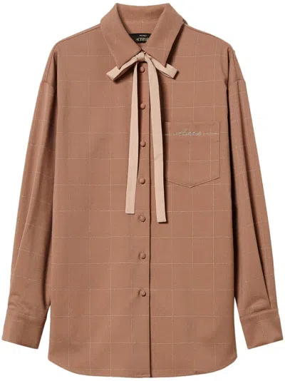 Twinset Lurex-embellished Checked Shirt In Brown