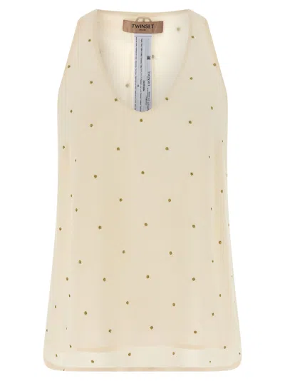 Twinset Lurex Embroidery Tank Top In Neutral