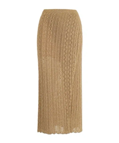 Twinset Lurex Knit Long Skirt In Brown