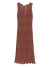 Twinset Brown Sleeveless Long Dress With V Neck And Logo Plaque On The Rear In Viscose Blend Woman In Brown