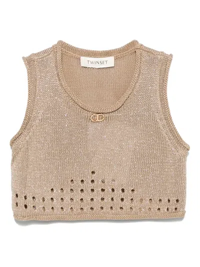 Twinset Kids' Lurex-knit Top In Neutrals