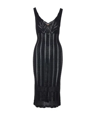 Twinset Deep V-neck Knit Dress In Black