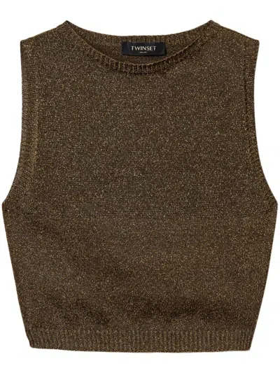 Twinset Lurex Knitted Top In Gold