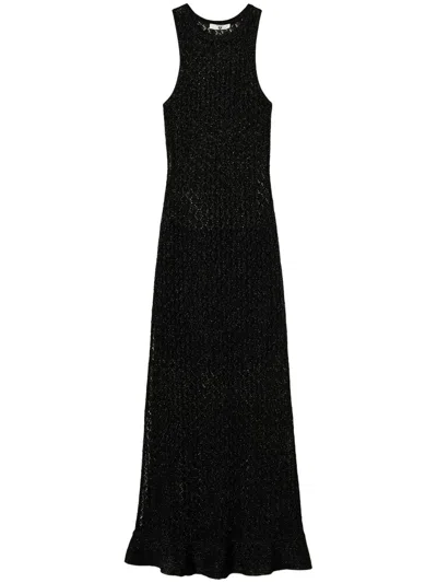 Twinset Lurex Pointelle-knit Dress In Black