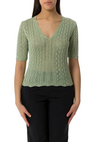 Twinset Lurex Pointelle-knit Jumper In Brown