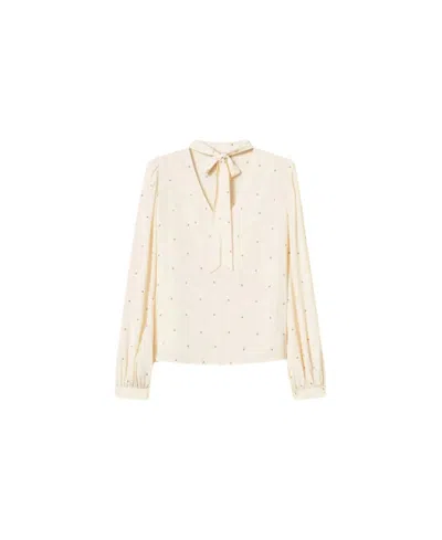 Twinset Lurex Polka Dot Embroidered Blouse In White