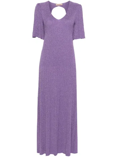 Twinset Lurex Ribbed-knit Maxi Dress In 紫色