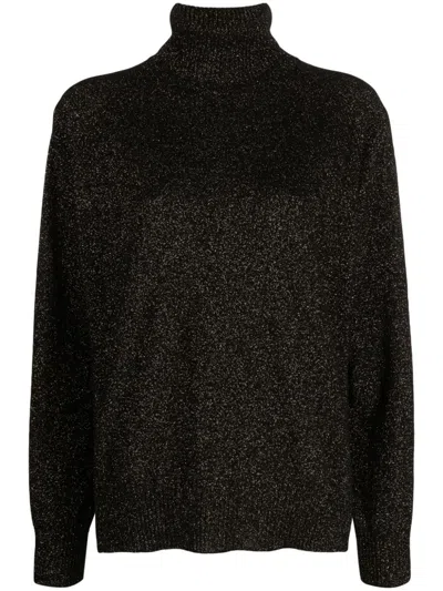 Twinset Logo-embroidered Roll-neck Top In Black