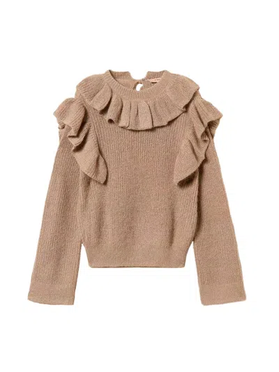 Twinset Lurex Sweater With Ruffles In Brown