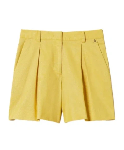 Twinset Linen Blend Bermuda Shorts With Lurex In Yellow