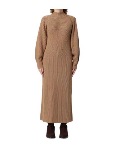 Twinset Lurex-knit Ribbed Dress In Brown