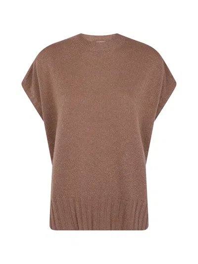 Twinset Lurex-knit Sleeveless Sweater In Brown
