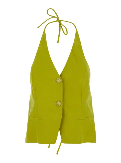 Twinset Lyocell Linen Blend Vest In Green