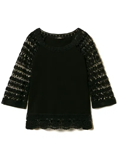 Twinset Macramé-detail Blouse In Black