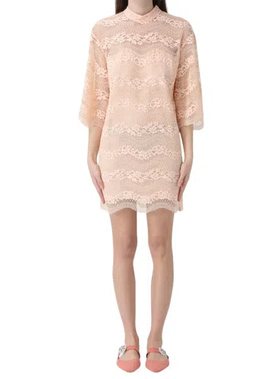 Twinset Macramè Lace 3/4 Sleeve Dress In Pink