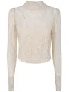 Twinset Twin-set Cream Macramé Semi-sheer Cropped Shirt In Beige