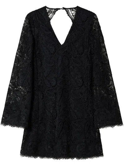 Twinset Macramé Lace Mini Dress In 黑色