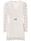 Twinset Beige Dress With Metallic Logo Plaque And Waist Belt In Neutrals