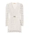 Twinset Beige Dress With Metallic Logo Plaque And Waist Belt In White