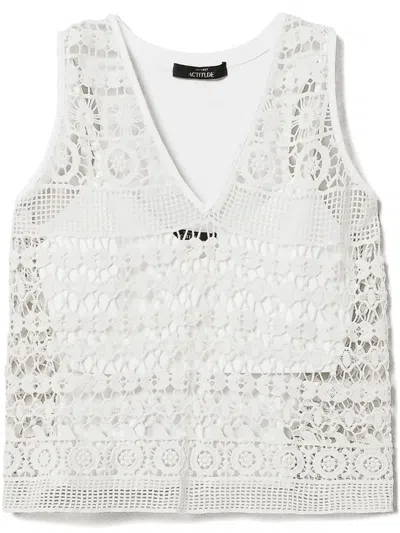 Twinset Macramé-laceand Jersey Top In White