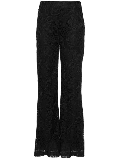 Twinset Palazzo Trousers In Macrame Lace In Black