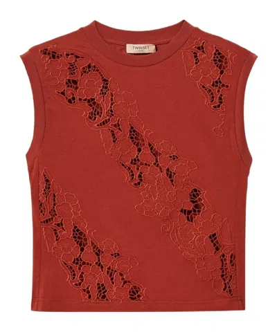 Twinset Madeira Embroidered T-shirt In Red