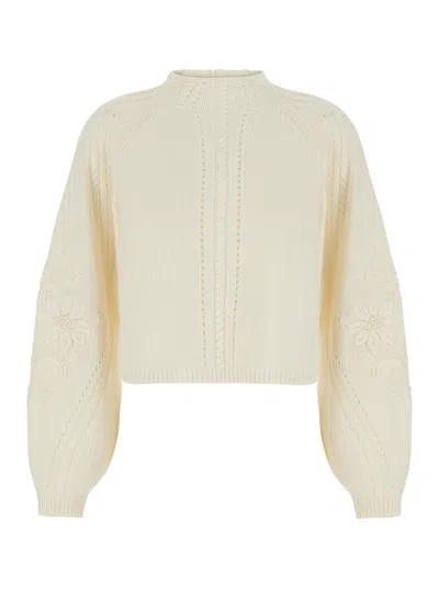 Twinset Madreperla Tech Fabric Dress With Long Sleeves And Back Closure In White