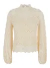 Twinset Beige Blouse With Mock Neck And Scallop Hem In Cotton Woman In Beige