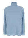 Twinset Twin-set Light Blue High Neck Swearer In Ribbed Knit In Blue