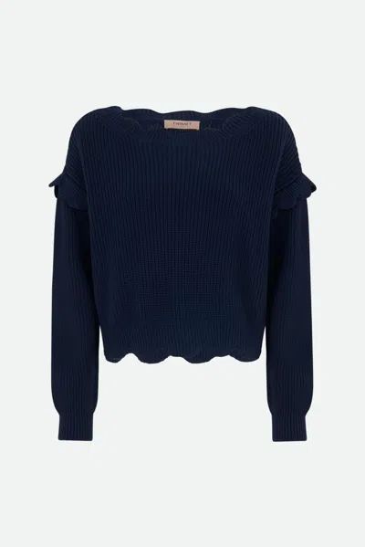 Twinset Maglia Boxy Blu In Marine