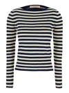 Twinset White And Black Top With Ribbed Design And All-over Striped Motif In Viscose Woman In Multicolor